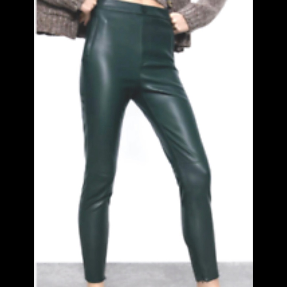 Zara Green Faux Leather Leggings NWT